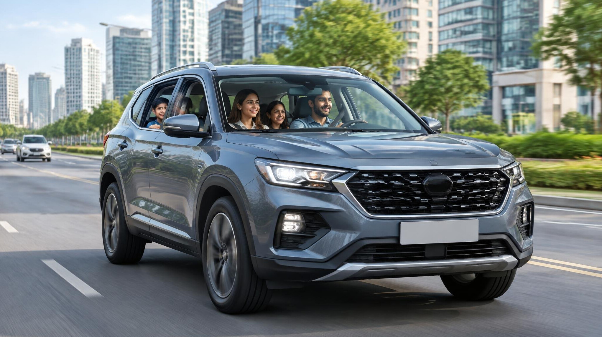 family car on road