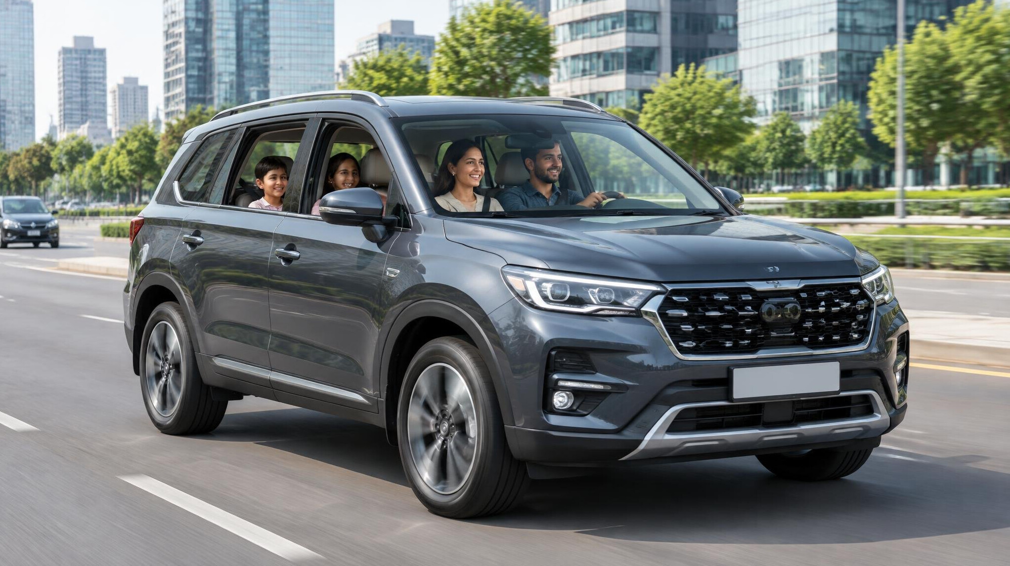 family car on road